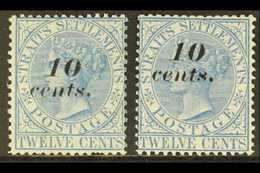 1880-81  10c On 12c Ultramarine (one Shorter Perf), And 10c On 12c Blue, SG 45/45a, Fine Mint. (2 Stamps) For More Image - Straits Settlements