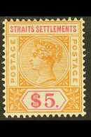 1892-99  $5 Orange And Carmine, SG 105, Fine Mint. For More Images, Please Visit Http://www.sandafayre.com/itemdetails.a - Straits Settlements