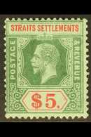 1912-23  $5 Green And Red On Blue Green, Olive Back, SG 212b, Fine Mint. For More Images, Please Visit Http://www.sandaf - Straits Settlements
