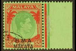 1945  $5 Green And Red On Emerald, SG 17, Very Fine Marginal Used. For More Images, Please Visit Http://www.sandafayre.c - Malaya (British Military Administration)