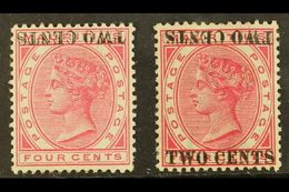1891  2c On 4c Carmine SURCHARGE INVERTED Variety (one Short Perf), SG 118a, And 2c On 4c Carmine SURCHARGE DOUBLE, ONE  - Maurice (...-1967)