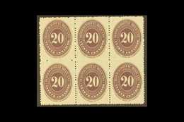1890-95  20c Dark Violet On Watermarked Wove Paper, Perf 12, Scott 220A (see Note After SG 174), Never Hinged Mint BLOCK - Mexico