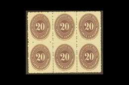 1890-95  20c Dark Violet On Watermarked Wove Paper, Perf 12, Scott 220A (see Note After SG 174), Never Hinged Mint BLOCK - Mexiko