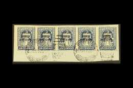 1914  1c Deep Blue Victory Of Torreon, Scott 362 (SG CT10, £120 Each), Very Fine USED STRIP OF FIVE Tied To Piece By Lig - Mexique