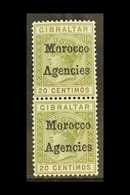 GIBRALTAR ISSUES OVERPRINTED  1898 20c Olive Green And Brown, Variety "inverted V For A", SG 3 + 3a, In Vertical Pair Wi - Altri & Non Classificati