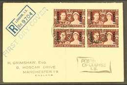 TANGIER  1937 (13 May) Registered FDC To England Bearing 1½d Coronation Overprinted "TANGIER" Block Of Four, SG 244, Tie - Sonstige & Ohne Zuordnung