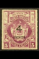 1899  4c On 5c Bright Purple, Narrow Setting, SG 123, Mint With Large Part Gum, Some Toning To Gum And Hinge Remainders. - Noord Borneo (...-1963)