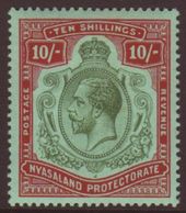 1913-21  10s Green And Deep Scarlet On Green SG 96e, Superb Never Hinged Mint. For More Images, Please Visit Http://www. - Nyasaland (1907-1953)