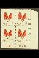 RSA VARIETY  1969 1c Rose-red & Olive-brown, Cylinder 414 415 D With Sheet Number Partially Printed On Stamps, SG 277, N - Zonder Classificatie