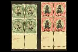 1930-1  ½d & 1d "S.W.A." Overprints, Lower Margin Blocks Of 4 With Matching Broken "A" Varieties, SG 68/9, Mint (2 Block - South West Africa (1923-1990)