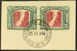 1931  20s Lake & Blue Green, SG 85, Very Fine Used Pair Tied To A Small Piece With Windhoek Cds For More Images, Please  - South West Africa (1923-1990)