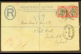 1906  (Feb 27th) 2d Registered Envelope To London uprated With 1d Pair Tied By BENIN CITY Oval Cancels, London (red) Hoo - Nigeria (...-1960)