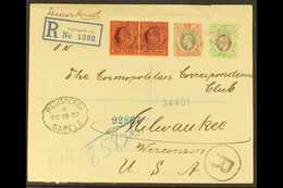 1907  (Oct 18th) Registered Cover To Wisconsin USA, Bearing ½d And 2d Plus Lagos 1d Pair Tied By SAPELE Oval Cancels, Pl - Nigeria (...-1960)