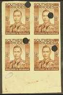 1937  1½d Red Brown As SG 42, Imperf Marginal Block Of 4 With Security Punch Holes, Waterlow Printed On Gummed, Unwaterm - Southern Rhodesia (...-1964)