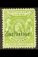 1896  ½d Yellow-green "Zanzibar" Overprint With NO DOT OVER "I" Variety, SG 41 G, Fine Mint, Also Showing Offset Of The  - Zanzibar (...-1963)