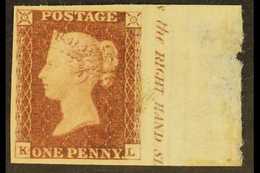 1841  1d Red- Brown 'KL' Plate 73 IMPERF IMPRIMATUR Impression On Small Crown Watermark Paper With Portion Of Sheet Marg - Other & Unclassified