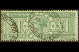 1891  £1 Green, SG 212, Used With Light Registered Oval Pmks. Fresh & Attractive. For More Images, Please Visit Http://w - Sonstige & Ohne Zuordnung