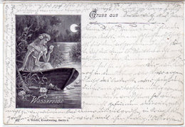 Delcampe - Gruss Aus  Femme Et Barque - Wasserrose      - Incunable 1899 (108749) - Vor 1900
