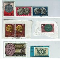 Stamps With Coin Or Banknote , Poland , Swiss , Greece , Hungary , St. Pierre And Miquelon - Münzen