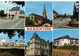 CPM, BARENTON, (50), Manche,  Multivues, Jamais Voyagée, église Mairie, Place - Barenton