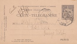 FRANCE    1893 ENTIER POSTAL CARTE-TELEGRAMME  DE PARIS - Pneumatic Post
