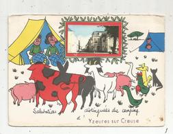 Cp, 37 , Indre Et Loire ,salutations Distinguées Du Camping D' YZEURES SUR CREUSE ,illustrateur,vierge - Other & Unclassified