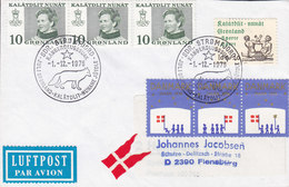 Greenland LUFTPOST Label Sonderst. SDR. STRØMFJORD 1976 Cover Brief FLENSBURG Fox Fuchs Cachet Christmas Seal 3-Stripe - Briefe U. Dokumente