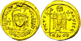 5 Mauricius Tiberius, 582-602, Solidus (4,38g), Konstantinopel. Av: Brustbild Mit Schild Und Kreuzglobus Von Vorn, Darum - Bizantine