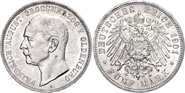 70 5 Mark, 1901, Friedrich August, Wz. Rf., Avers Vz-st, Revers F. St., Katalog: J. 95 - Oldenburg