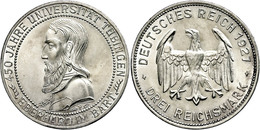 158 3 Reichsmark, 1927, Universität Tübingen, Wz. Haarlinien Auf Dem Avers, F. St., Katalog: J. 328 - Andere & Zonder Classificatie