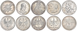 186 5x5 Mark, 1952-1964, Germanisches Museum Bis Fichte, J. 388, 389, 390, 391 Und 393, Jeweils Vz., Katalog: J. 388 Vz - Sonstige & Ohne Zuordnung