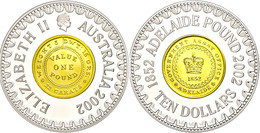 288 10 Dollars, 2002, Australische Münzgeschichte - Pound 1852, Teilvergoldet, KM 661, Schön 683, Im Etui Mit OVP Und Ze - Other & Unclassified