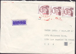 Slovakia PAR AVION Letecky Label 1993 Cover Brief LOS ANGELES United States 3-Stripe - Cartas & Documentos