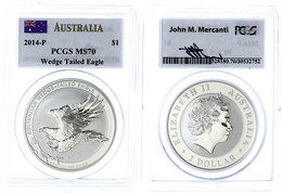 303 1 Dollar, 2014, Wedge Tailed Eagle, In Slab Der PCGS Mit Der Bewertung MS70, First Strike, Flag Label. - Autres & Non Classés