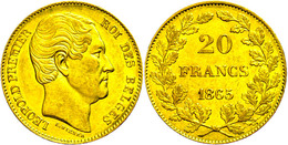 323 20 Francs, Gold, 1865, Leopold I., Fb. 411, Ss-vz.  Ss-vz - Sonstige & Ohne Zuordnung