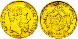 325 20 Francs, Gold, 1877, Leopold II., Fb. 412, Ss.  Ss - Autres & Non Classés
