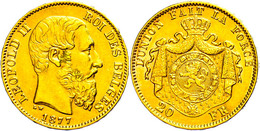 326 20 Francs, Gold, 1877, Leopold II., Fb. 412, Ss.  Ss - Andere & Zonder Classificatie