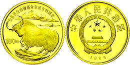 336 100 Yuan, Gold, 1986, Yak, 10,40g Fein, KM 151, In Kapsel, Mit WWF-Zertifikat, PP. Auflage Nur 3000 Stück.  PP - China