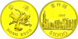 343 Hong Kong, 1000 Dollars, Gold, 1997, Mit Zertifikat In Ausgabeschatulle, PP.  PP - Chine