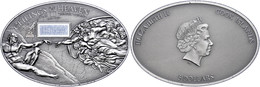 356 5 Dollars, 2012, Ceilings Of Heaven, Sistine Chapel Ceiling, 999er Silber, Antik Finish, Stein, In Kapsel Mit Zertif - Cookeilanden