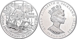371 25 Pounds, 5 Unzen Silber, 1992, H.M.S. Desire, KM 39, In Kapsel, PP.  PP - Falklandinseln