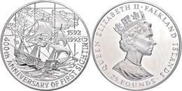 371 25 Pounds, 5 Unzen Silber, 1992, H.M.S. Desire, KM 39, In Kapsel, PP.  PP - Falkland