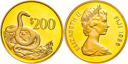 372 200 Dollars, Gold, 1986, Ogmodon (Fidschi-Schlange), 14,66g Fein, KM 56, In Kapsel, Mit WWF-Zertifikat, PP. Auflage  - Fidschi