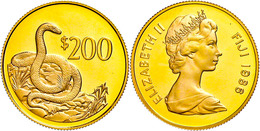 372 200 Dollars, Gold, 1986, Ogmodon (Fidschi-Schlange), 14,66g Fein, KM 56, In Kapsel, Mit WWF-Zertifikat, PP. Auflage  - Fidji