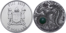 377 10 Dollars, 2013, Year Oh The Snake, 999er Silber, Antik Finish, High Relief, Stein, In Kapsel Mit Zertifikat. Aufla - Fiji