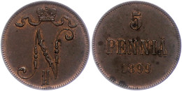 379 5 Penniä, 1899, Nikolaus II., Bitkin 444, Vz.  Vz - Finlande