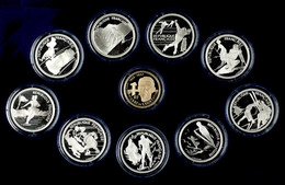 387 Set Zu 9 X 100 Francs Silber Und 1 X 500 Francs Gold, 1989-1991, Zur Winterolympiade 1992 In Albertville, KM 995, 97 - Sonstige & Ohne Zuordnung