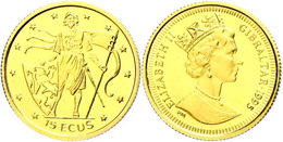 445 Gibraltar, 15 Ecu, Gold, 1995, Heinrich Der Löwe, 1/25 Unze, KM 497, In Kapsel, PP.  PP - Andere & Zonder Classificatie