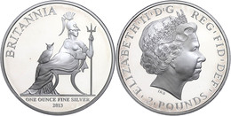 447 2 Pounds, 2013, Britannia, 1 Unze Silber, Etui Mit OVP Und Zertifikat. Auflage Nur 2.500 Stück, Angelaufen, PP  PP - Autres & Non Classés