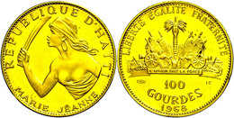 463 100 Gourdes, Gold, 1968, Marie Jeanne, 17,83g Fein, Fb. 3, Mit Zertifikat Im Folder, Vz.  Vz - Haïti
